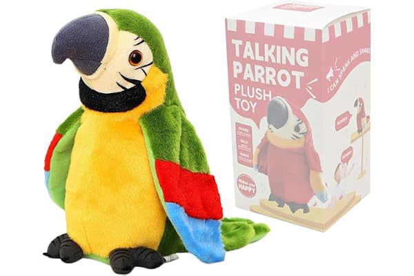 Cutest Jouet Perroquet Imite Le Son Animaux de en Peluche Répétez ce que vous dites Ailes électronique Oiseau Jouet Interactif Intelligents Cadeau Noël Anniversaire pour Enfants Bébé