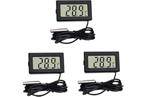 DIFCUL 3PCS LCD Digitale Termometro con Sonda Esterna, per auto/frigorifero/acquario/acquario/stanza (3 pezzi neri)