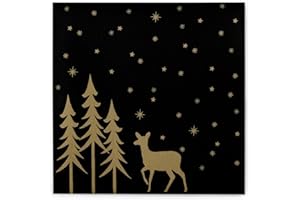 Mank Airlaid Servietten 40x40 cm, Premium Einweg Serviette, stoffähnlich und saugstark, perfekt für Weihnachtsfeiern & für die Adventszeit, Weihnachtsservietten gold 50 Stück Liane (Schwarz)