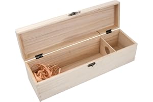 HOAAIGO Scatola in Legno per Vino - Cassetta 1 Bottiglia Con Coperchio - Presentazione Legno Naturale - Porta Bottiglia Regalo per Natale, 35x9,8x10cm