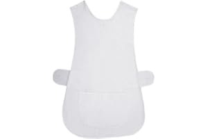 MyShoeStore Women's Tabard Apron with Large Pocket Cotton Blend Workwear Overall (White, X-Large)
