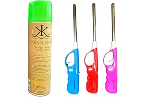 KARAN KING® 3 BBQ Lighters with Refill Gas Refillable Safety Gas Candle Fire BBQ Lighter