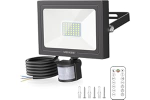 MEIKEE 35W Foco LED Exterior con Sensor de Movimiento, Blanco frío 6500K Foco Proyector LED con Control Remoto, 3000LM, 3 Modos, Impermeable IP66, Iluminación de Seguridad para Casa, Garaje, Patio