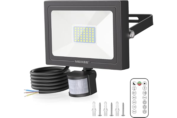 MEIKEE Projecteur LED 35 W avec détecteur de mouvement 3000 lm ultra lumineux IP66 étanche en aluminium pour jardin, garage, terrain de sport