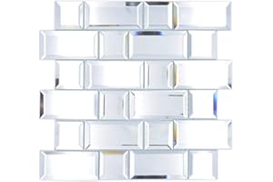 CONWIRE Mosaik Fliese Glasmosaik Kombination Mirror Metro Spiegel Mosaik für WAND KÜCHE Wandverblender Fliesenspiegel Verkleidung | 10 Matten