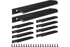 Malimali 10 Pack Black Kitchen Cupboard Handles Finger Edge Pulls for Cabinets and Drawers, 200mm Wardrobe Door Handles Modern Aluminum Bathroom Cabinet Handles, Matte Black
