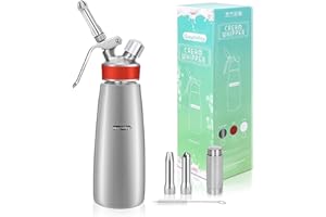 GreatWhip Whipped Cream Dispenser Stainless Steel, Professional Grade Cream Whipper 500ml / 1 Pint Whip Cream Maker 3 Decorating Nozzles & Cleaning Brush