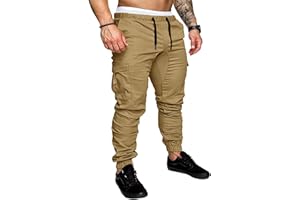 NANAMEEI Pantalon Cargo Homme en Coton Sport de Jogging Slim Fit Casual de Travail Taille Elastique avec 6 Poches