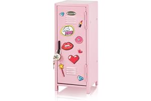 YOBRO Mini Iron Lockers, Girl Talk Locker with Lock,Small Safe Box for Money, Miniature Storage Locker for Desk Bedroom Home Office School, Little Gift for Girls, Metal (Pink)