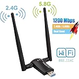 Flybiz USB WiFi Adapter, 1200Mbps Wifi Dongle Wireless USB 3.0 Dual Band 5.8GHz/867Mbps + 2.4GHz/300Mbps Detachable Wifi Antenna, for PC/Laptop/Desktop Windows XP/Vista/7/8/10, Linx2.6X; Mac OS X