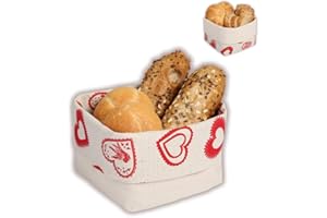 slowroom Cestino Pane in Misto Lino, Tessuto, naturhalbleinen Decorazione, Cuori, 12.5 x 12.5 x 10 cm