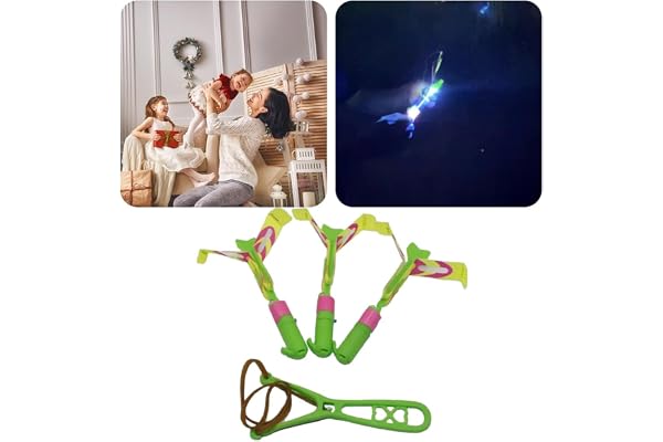 Raketflygande med LED-ljus: 10 helikoptrar + 10 raketladdare | Raketflygande med LED-ljus Glow in Dark 10st LED Arrow Helikoptrar 10st Launchers för barn utomhuscampingspel