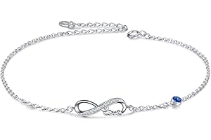 AOBOCO Infinity Ankle Bracelet for Women, 925 Sterling Silver Charm Adjustable Anklet 9+2''