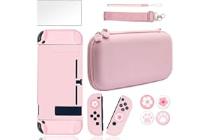 BRHE Tasche für Nintendo Switch Zubehör Bundle für Switch Console mit Andockbarer Hülle Rosa Case Schutzfolie und Daumengriffe