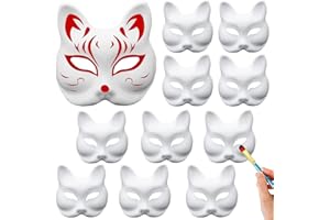 WENROU Weiße Papier Maske, 10 Stücke Leere Maske, Cosplay Maske Weiß, Weiße DIY Maske, Katzenmaske Weiß, Fuchs Cosplay Maske, Für Cosplay, Karneval, Maskerade, Halloween, Diy Masken Partyzubehör