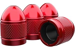 MarCraft Bullet Corrosion Resistant (Red) Aluminium Tyre Wheel Alloy Valve Caps Dust Caps (4 Pack) Universal for Cars, SUVs, Bicycles, Motorcycles, Trucks | Plastic Insert | Screw-On