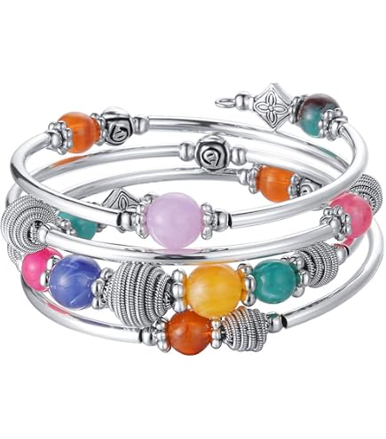 Set di 3 braccialetti charm elastici per donna, chain popcorn con ciondolo pendente in argento oro rosa, elegante e alla moda
