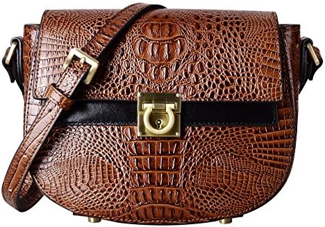 PIFUREN Crocodile Crossbody Bags for Women Leather Shoulder Handbags C68725 Brown