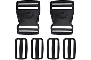 IBOSCOLY Set 2 Fibbie Clip Scatto Laterale con SICURA 50mm con 4 scorrevoli Regolabili in Plastica Dura, Chiusura Robusta Fissaggio ad Innesto x Zaino Borse, Borsoni, Resistente alla Trazione x Guinzagli