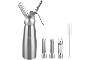LDHHYH Whipped Cream Dispenser, 500ml Silver Aluminium Cream Whipper with 3 Stainless Steel Nozzles, Cream Charger Dispenser for Cake Cheese Dessert Baking Decoration