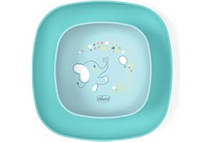Chicco Set Piatti Bambini, Set Pappa Svezzamento con 1 Piatto Piano e 1 Ciotola, 2 Pezzi, Set piatti impilabili, Ciotola Svezzamento, Riutilizzabili, Piatto Prima Pappa, salvaspazio, 12+ Mesi, Azzurro