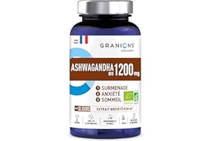 ASHWAGANDHA BIO 1200 MG GRANIONS 30 Jours - Régulation du Cortisol - Ashwagandha KSM-66 - Anti Stress Adulte, Sommeil Adulte - Cortisol Perte de Poids - 60 comprimés - Fabriqué en France