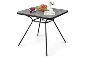 ‎COSTWAY COSTWAY Gartentisch mit Tischplatte aus Kunstmarmor, Terrassentisch mit Schirmloch, Balkontisch für 4 Personen, Outdoor-Esstisch für Hof, Terrasse, Garten, 80 x 80 x 72,5 cm