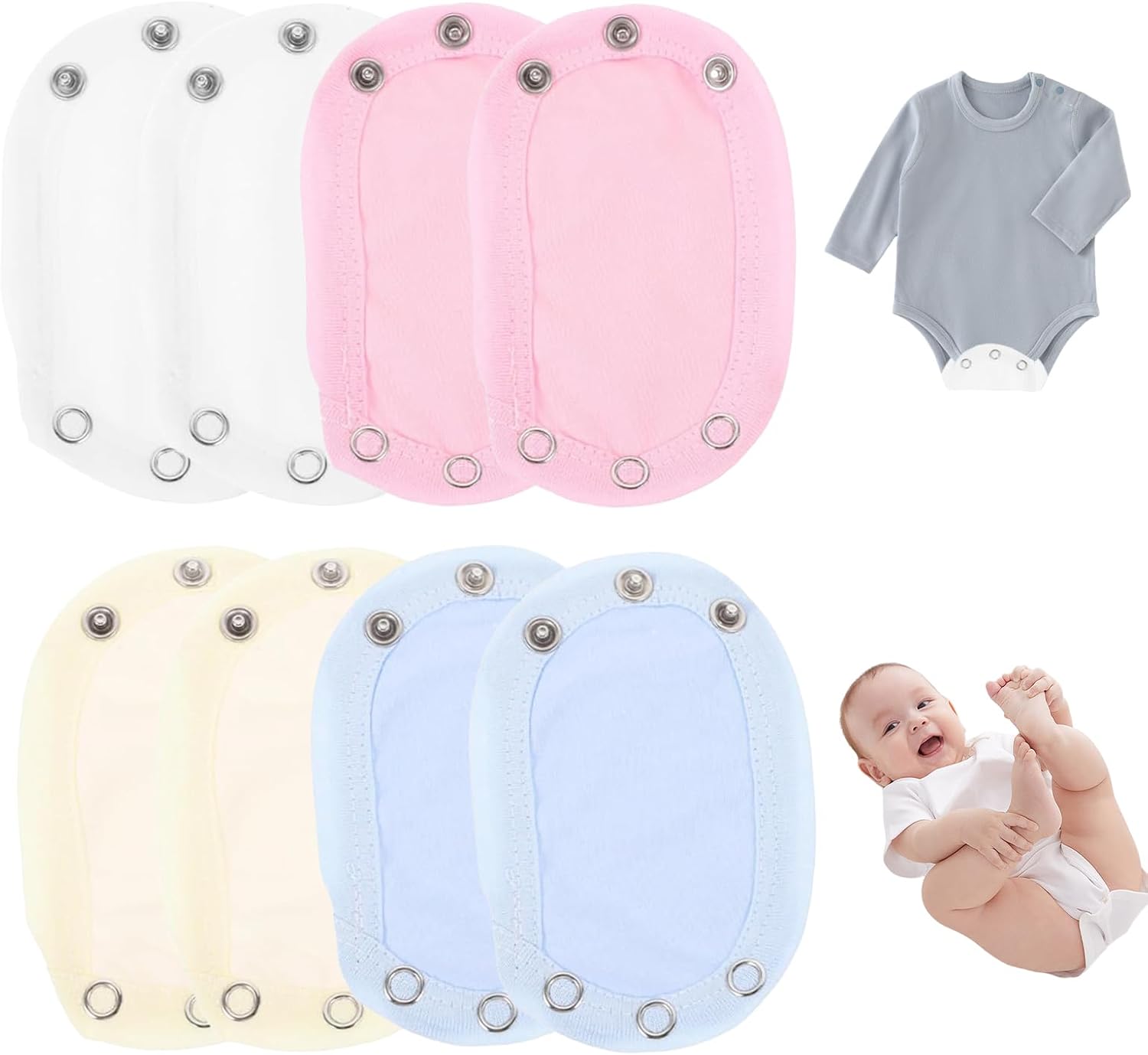 8 PCS Alargador Body Bebe Extensor Body Bebe para Recién Nacidos Ajustable Extensores Mono para Bebé Extensión Body BotóN A PresióN Extensible Longitud Ajustable Adecuado Botones a PresióN de Metal