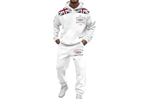MANMANING UK Men’s 2 Piece Tracksuit - Union Jack Hoodie & Jogging Bottoms, Autumn Gym/Casual Wear, Flag Print