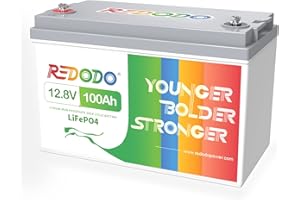 ‎REDODO LiFePO4 100Ah 12V, Redodo Lithium Batterie 100A BMS Max. 1280W Ausgangsleistung LiFePO4 Akku Deep Cycle mit 4000-15000 Mal Tiefzyklus für Wohnmobil, Solare Heimanlagen, Camping, Boot