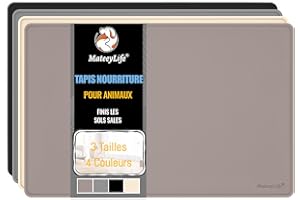 MateeyLife Tapis Gamelle Chat et Chein en Silicone, Tapis Nourriture Chat Imperméable, Absorbant avec Bords surélevés, Plateau en Silicone Mat, 46x31cm, Taupe