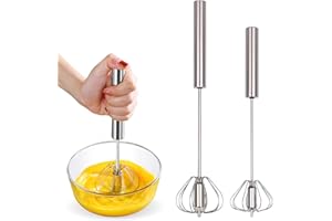 DAKLUNAR 2 fruste semiautomatiche in acciaio inox, frusta da cucina semiautomatica, frusta a a mano, frusta girevole per frusta, frusta, frusta, mescolare (12 pollici + 10 pollici)