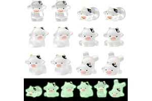 GENERIC DAVBNM 12 Pcs Mini Cow Figurines, Tiny Resin Luminous Animals, Little Miniature Figures Animal for Fairy Garden Landscape Home Dollhouse Decor Party Cake Headbands DIY