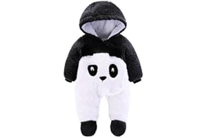 Minizone Bébé Combinaisons Flanelle Barboteuses Manches Longues Tenues d'hiver Manteau à Capuche, Panda 0-3 Mois