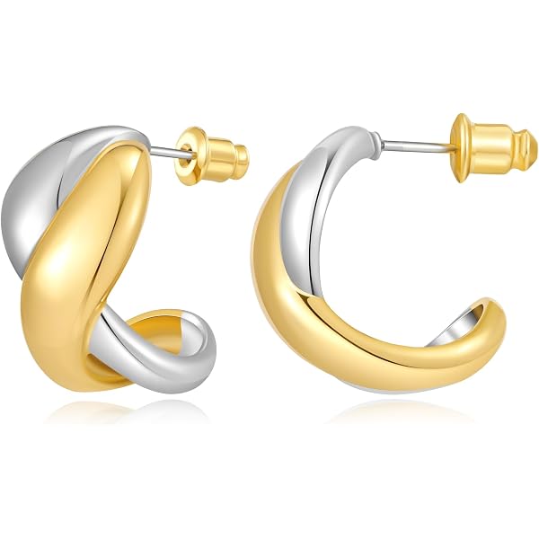 Orecchini Donna Bicolore Oro E Argento TOVABA – Design Moderno Incrociato, Anallergici, Artigianali, Leggeri E Raffinati Per Ogni Occasione - 5