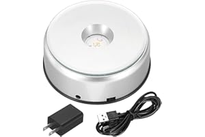 PATIKIL 3.5"x3.9" Coppa Display Girevole Supporto Colorato 360 Grado Rotante Cristallo LED Luce Display Base con Usb Cavo per Visualizzazione Coppa Argento Tono