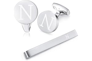 HONEY BEAR manschettenknöpfe & krawattennadel Set Initialen Buchstabe Herren Edelstahl Hochzeit Cufflinks Manschettenknopf Silber，A-Z,MEHRWEG