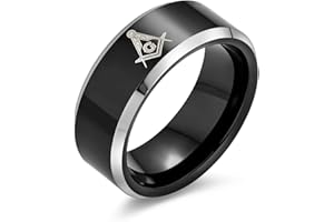 Bling Jewelry Bague Noire En Titane Pour Hommes, Avec Carré Et Boussole, Gravée Au Laser, Pour Franc-Maçon, Comfort Fit 8Mm