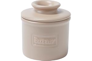 Butter Bell - The Original Butter Bell Crock by L Tremain, a Countertop French Ceramic Butter Dish Keeper for Spreadable Butter, Café Matte Collection, Light Beige