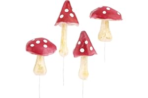 com-four® 4X Amanita muscaria - Setas Artificiales para Insertar en Coronas y arreglos - Setas como excelente decoración otoñal - Setas Artificiales (4X agárico de Mosca)