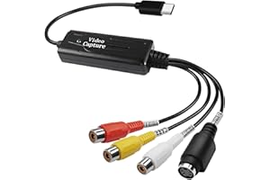 XMSJSIY RCA AV a USB C Converter Video Capture Card Adapter 1 Channel AV NTSC PAL Video s Video/Composite to USB Converter Video Audio RCA para teléfonos móviles/PC