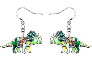 DOWAY Enamel Dinosaur Earrings Tyrannosaurus Rex Dangle Triceratops Jewelry for Women Girls Dino Gifts