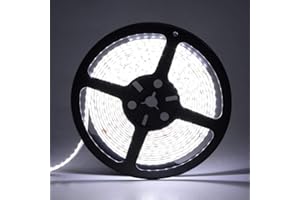 iNextStation White LED Strip Light, 16ft/5M 2835 SMD 300 LEDs 12V Flexible Cuttable Waterproof LED Tape for Bedroom Kitchen Cabinet Wardrobe TV (No Power Supply/Plug)