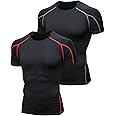 Niksa 2 Pack Short Sleeve Compression Shirts，Gym Tops for Mens Sports T-Shirts Clothing Running Base Layers Top Fitness Athletic Training Workout