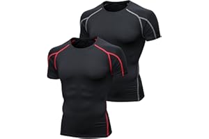 Niksa Funktionsshirt Herren Kurzarm 2 Stück Kompressionsshirt Männer Laufshirt Sportshirt mit Rundhalsausschnitt Fitness