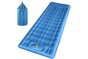 Linenix Matelas Autogonflant Camping 1 Place, 12cm D'épaisseur, Trekking Ultra Léger, Portable Avec Oreiller Intégré et Pompe à Pied (Bleu)