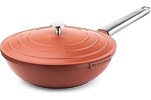 Westinghouse PERFORMANCE SERIES WCCW0095028OR - Padella wok con coperchio, adatta a induzione, a tutti i piani cottura e al forno, manico Cool Touch in acciaio inox, colore: rosso, WCCW0095028OR