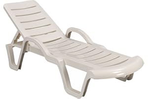 Marko Outdoor Sun Lounger Outdoor Garden Patio Plastic Sunlounger Patio Relaxer White Recliner Bed Terrace Furniture Sunbed