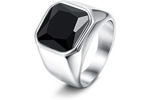 Diamday Signet Rings for Men Stainless Steel Thumb Ring Biker Rings Solid Polished Black Agate Celtic Vintage Pinky Rings for Men Women