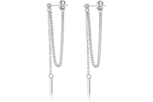 SLUYNZ 925 Sterling Silver Bar Drop Earrings Chain for Women Ladies Droplet Threader Earrings Dangle